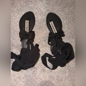 Black Sandals with Rhinestone Detail